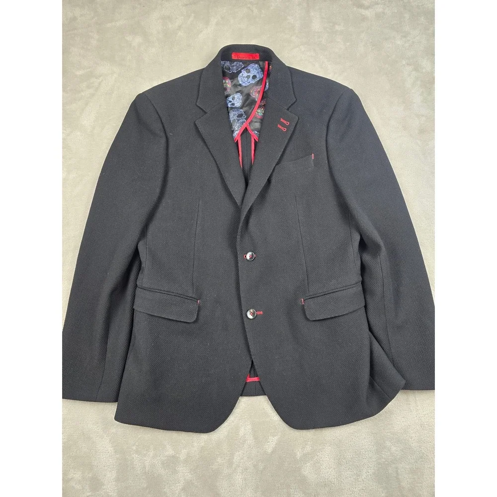 7 Downie St Sport Coat Mens 38R Black Skull Lining Textured Two Button Blazer